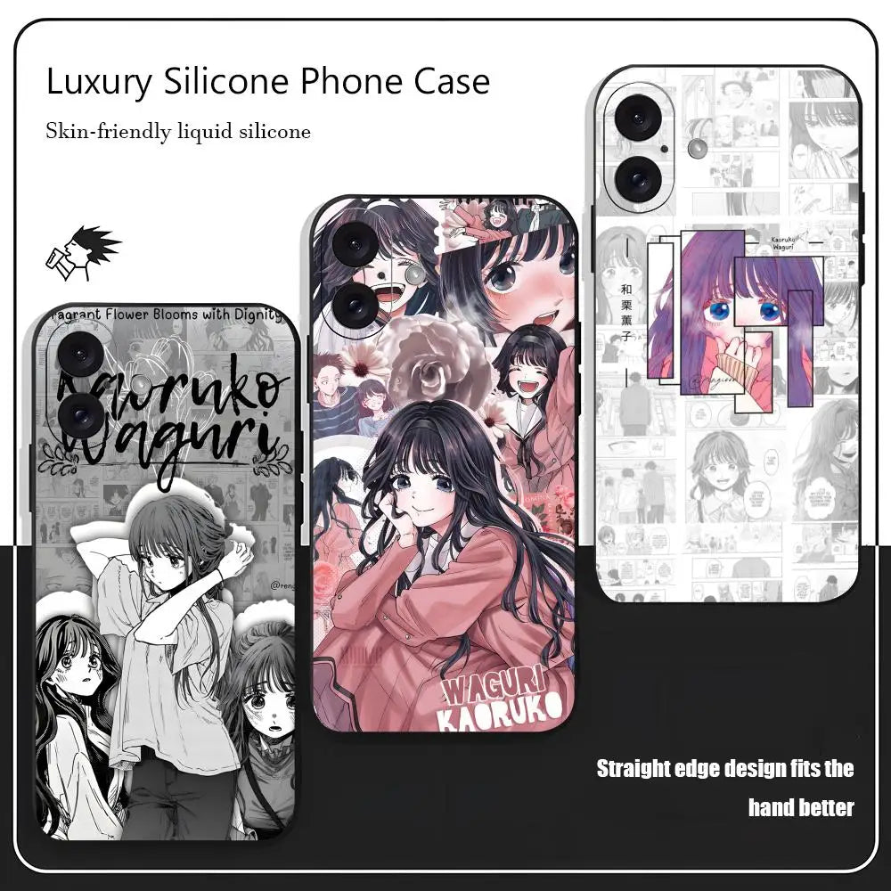 Kaoruko Waguri Anime Hot Phone Case For iPhone 17 16 15 14 13 12 X XR XS 8 Plus Mini Pro Max Soft black Shockproof Cover