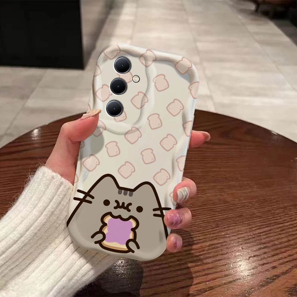 Funny Pusheens Cat 3D Wave Case For Samsung A73 A72 A71 A55 A54 A53 A35 A34 A33 A25 A24 A23 A15 A14 A13 A05 A04 A03 4G 5G Cover