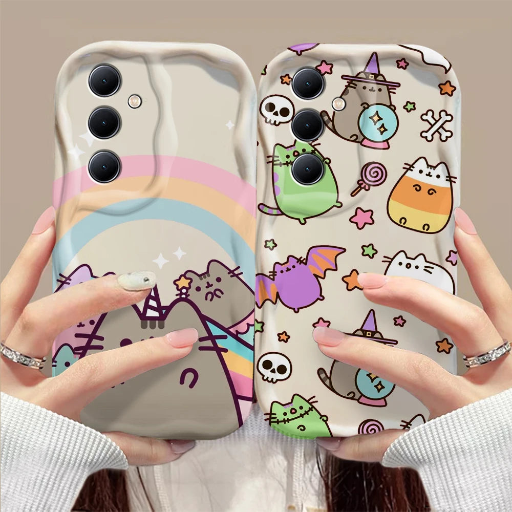 Funny Pusheens Cat 3D Wave Case For Samsung A73 A72 A71 A55 A54 A53 A35 A34 A33 A25 A24 A23 A15 A14 A13 A05 A04 A03 4G 5G Cover