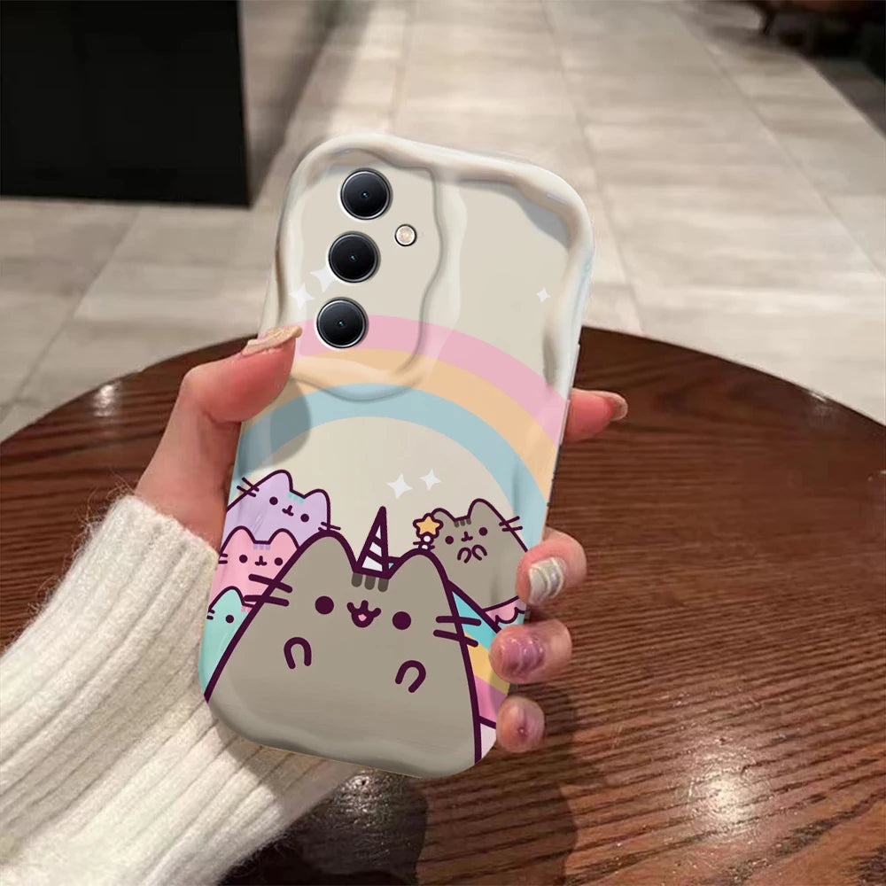 Funny Pusheens Cat 3D Wave Case For Samsung A73 A72 A71 A55 A54 A53 A35 A34 A33 A25 A24 A23 A15 A14 A13 A05 A04 A03 4G 5G Cover