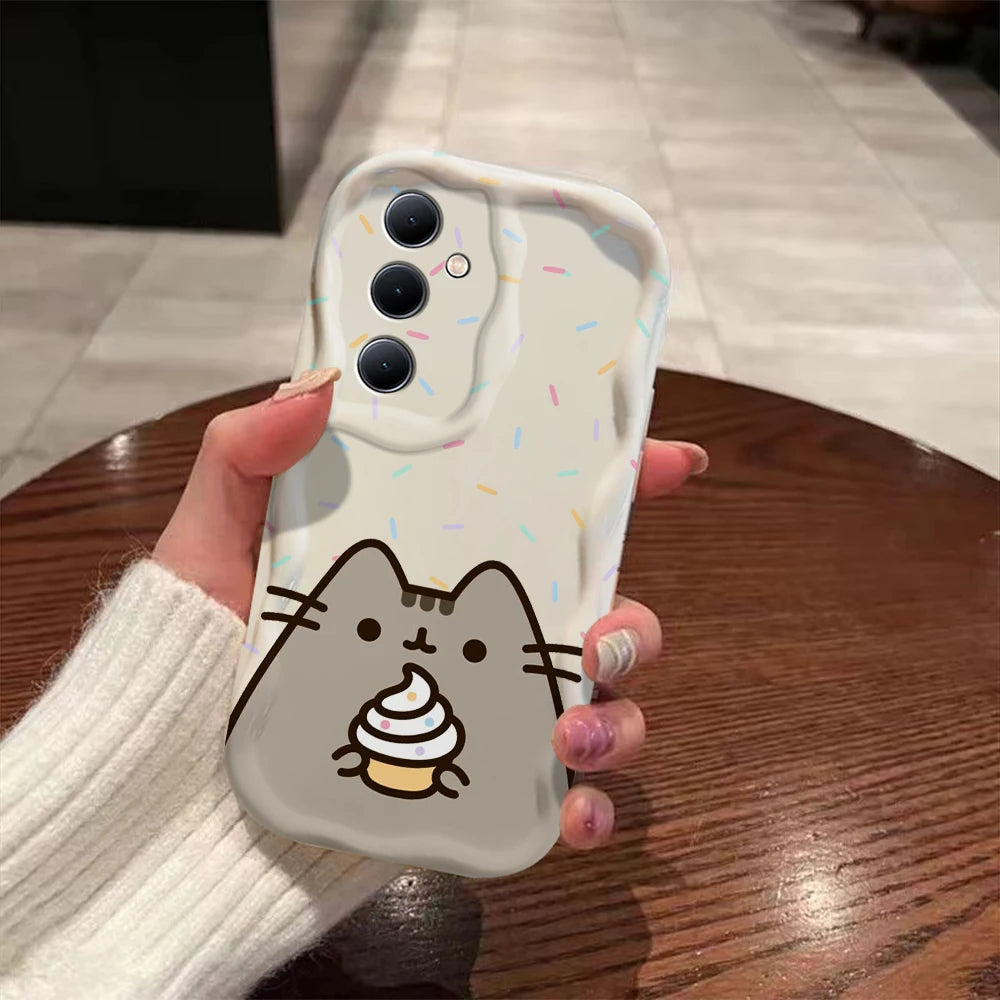 Funny Pusheens Cat 3D Wave Case For Samsung A73 A72 A71 A55 A54 A53 A35 A34 A33 A25 A24 A23 A15 A14 A13 A05 A04 A03 4G 5G Cover
