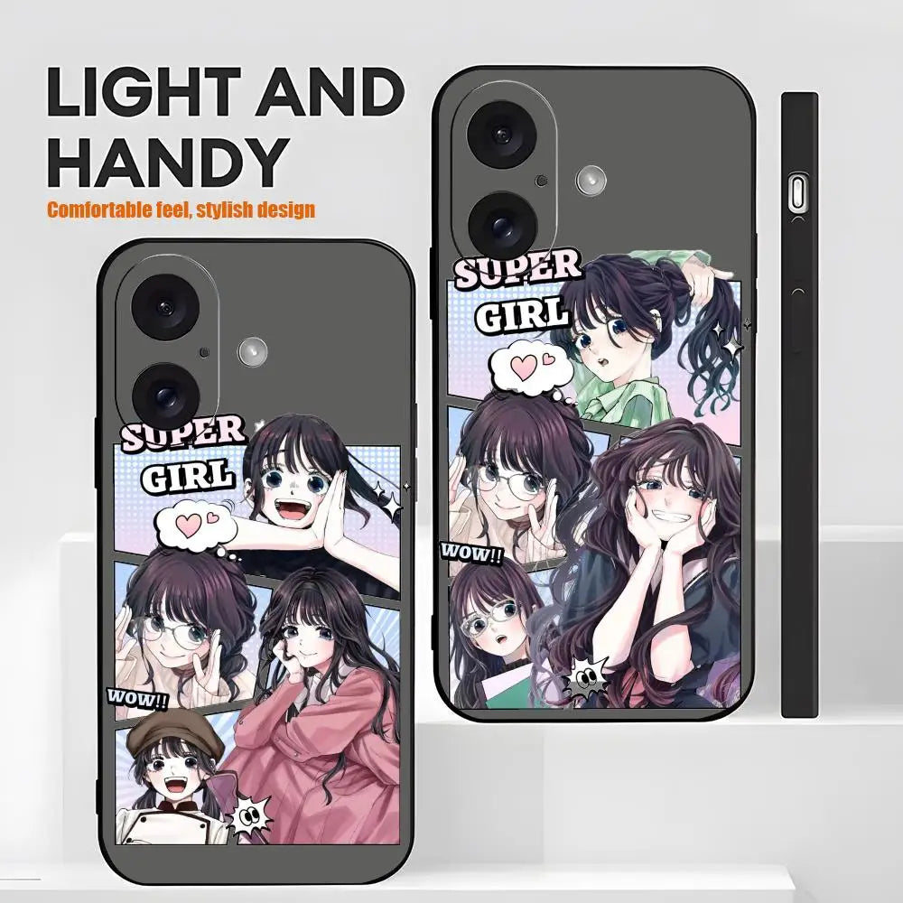 Kaoruko Waguri Anime Hot Phone Case For iPhone 17 16 15 14 13 12 X XR XS 8 Plus Mini Pro Max Soft black Shockproof Cover