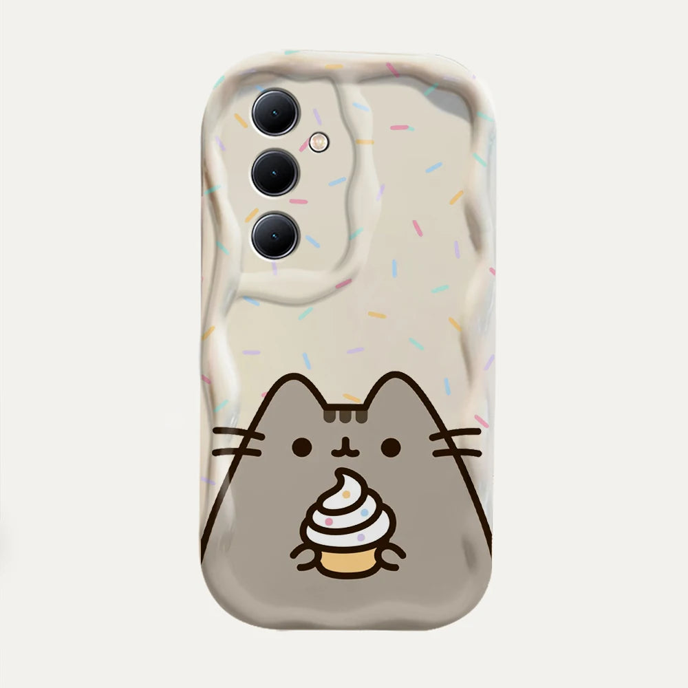 Funny Pusheens Cat 3D Wave Case For Samsung A73 A72 A71 A55 A54 A53 A35 A34 A33 A25 A24 A23 A15 A14 A13 A05 A04 A03 4G 5G Cover