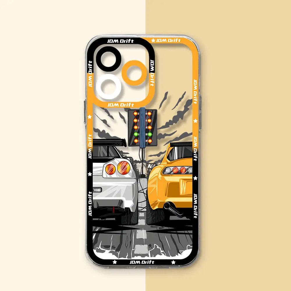 JDM Sports Drift Car Phone Case for Xiaomi Mi 11 11T Poco F5 X6 X5 M4 X4 M3 X3 Pro NFC Lite GT Pro 5G Transparent Soft TPU Cover