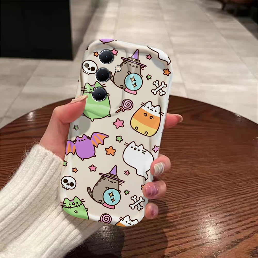 Funny Pusheens Cat 3D Wave Case For Samsung A73 A72 A71 A55 A54 A53 A35 A34 A33 A25 A24 A23 A15 A14 A13 A05 A04 A03 4G 5G Cover