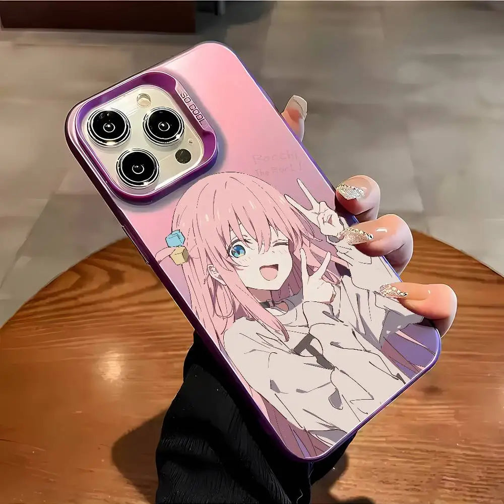 Hitori Gotou B-Bocchi Rock Phone Case For IPhone 16 15 14 13 12 11 Plus Pro Max Multicolor Aurora Laser Shockproof Funda Cover