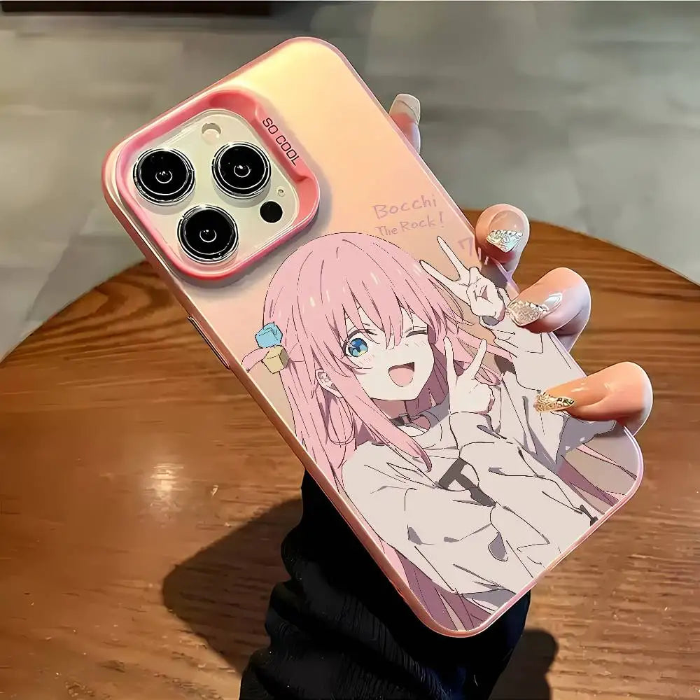 Hitori Gotou B-Bocchi Rock Phone Case For IPhone 16 15 14 13 12 11 Plus Pro Max Multicolor Aurora Laser Shockproof Funda Cover